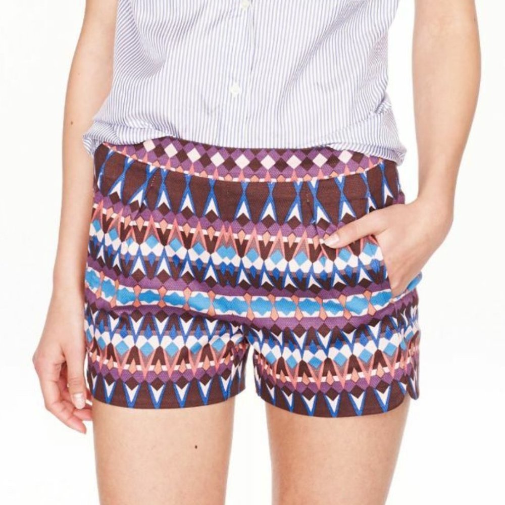 J. CREW Gemstone Print Cotton Shorts XS Geometric 'City Fit'